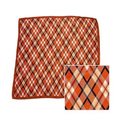 VTG 60s MCM Glentex Square Scarf 27" Argyle Plaid Orange Navy Blue Acetate Japan
