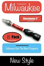 Pack Of 8 Milwaukee 2 in. Square #2 SQ2 Shockwave Impact Drill Bits 2"