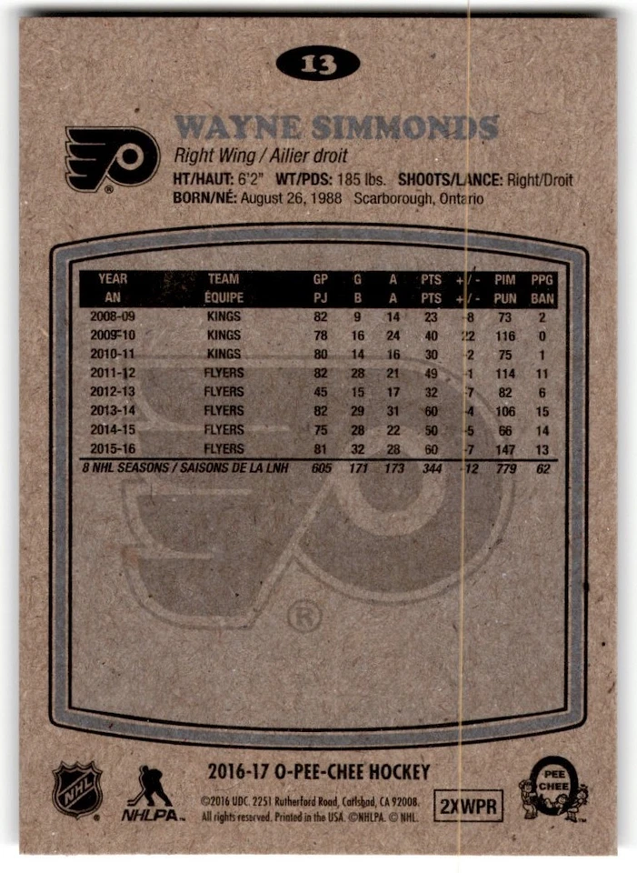2016-17 O-Pee-Chee Retro Wayne Simmonds #13 Philadelphia Flyers - Image 2 of 2