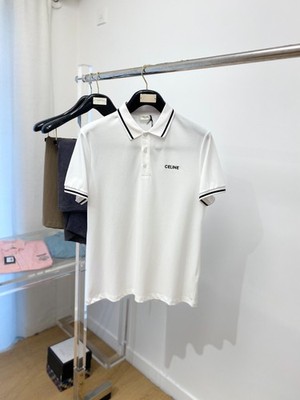 CELINE White Polo Shirt Logo Embroidered Short Sleeve Casual Top Size XL