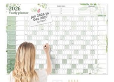 LARGE 32 x 48 Laminated Wall Calendar Jan 2026 - Dec 2027 Dry Erase