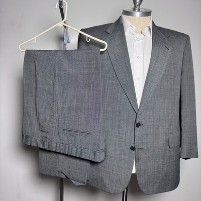 Hardy Amies Suit Mens 48R 40x26.5 Grey Solid 2-Button Notch Lapel Wool Blend