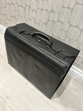 Combination Lock Black Executive Genuine Leather Pilot Bag with Shirt Case 