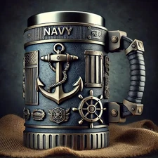 3D Relief Desige Decorative Military Branch Themed Stainless Steel Coffee Mug