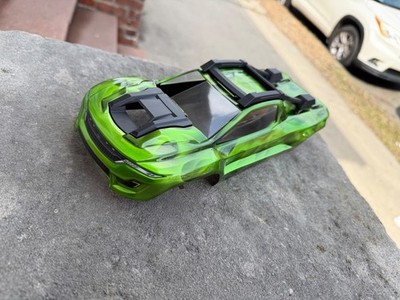 CUSTOM PAINTED RC BODY, TRAXXAS MINI XRT BODY, CANDY CHROME GREEN FLAMES