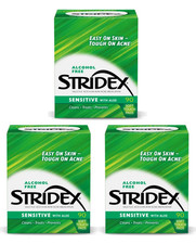 Pack 3 Stridex Acne Pads, Sensitive Skin, With Aloe, 90 Count Each, 12/25