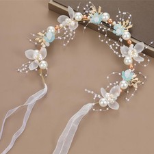 Flower Crown for Women with Pearl, Adjustable Floral Headpiece Handmade Hair ...