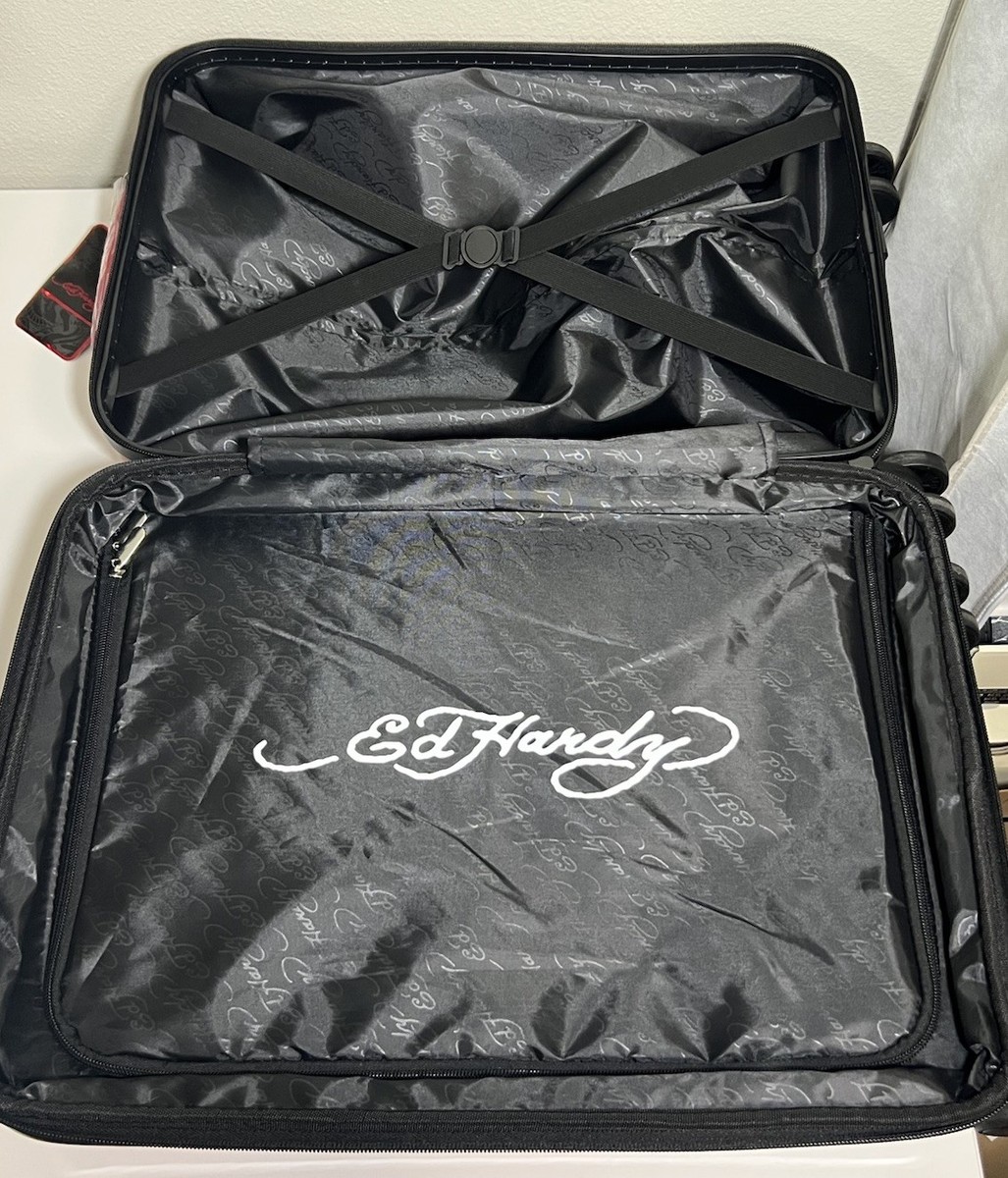 Ed Hardy Carry On Bag Suitcase Luggage Love Kills Slowly Black Red