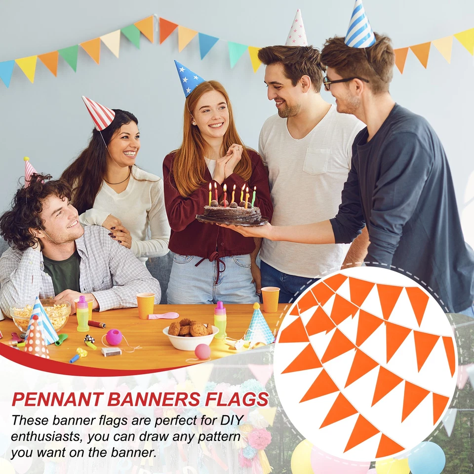 60 Piezas Banderines Banderas 100 ft Cuerda Colgante Triángulo Bunting Naranja Foto 4 de 4