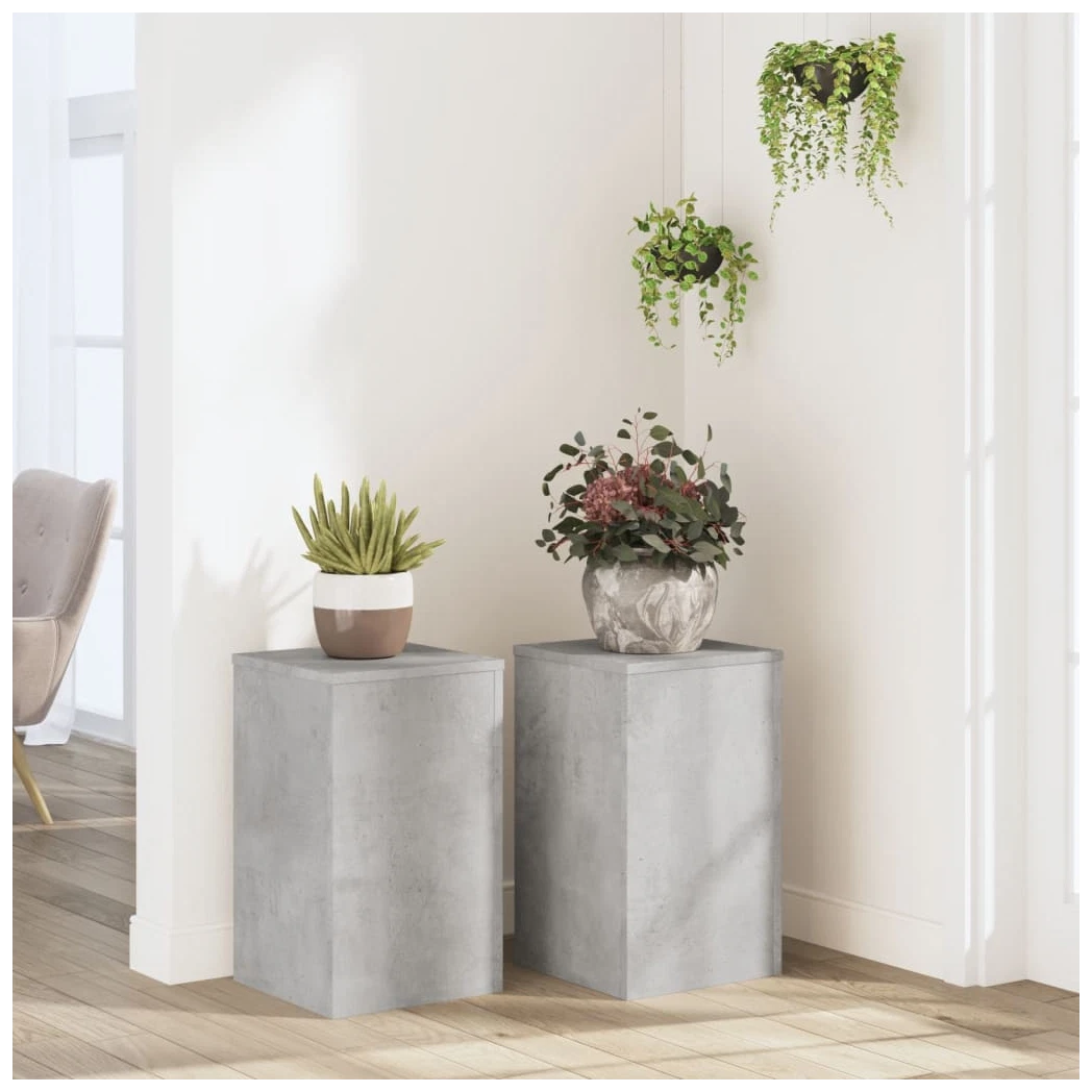Plant Stands 2pc Concrete Grey Engineered Wood Tiered Display 30x30x50 cm Indoor
