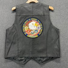 Leather USA Vest Mens L Black Leather Eagle Patch Fallen Heroes Back Biker
