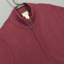L.L. Bean Sweater Men's M Burgundy Cotton Full Zip Cardigan Pockets Mock Neck