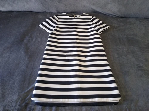 Abito Kate Spade nero bianco a righe schiena zip foderato cotone seta taglia 2 vedi foto