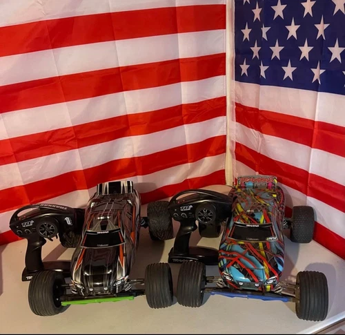 4 Electric RC Cars Trucks 2 Rustler VXL Brushless and 2 Stampede lots of extras