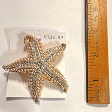Starfish Brooch Pin Gold Tone Faux Pearl Rhinestone Pav  Beach Theme 2 in