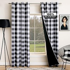 Buffalo Plaid Curtains for Farmhouse 52"W x 84"L Pack of 2 Black and White