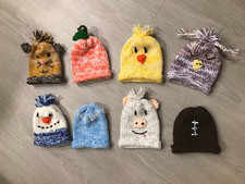 ,LOT OF 8: BABY BOYS : SILLY HAND KNITS ANIMAL HATS ...SIZE NB-18 MO...NEW  