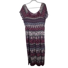Soft Surroundings Maxi Dress Womens PL Purple Pink Medallion Boho Rayon Indie