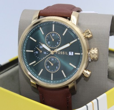 Fossil Rhett Chronograph Gold Green Brown Leather BQ2892 Men Watch