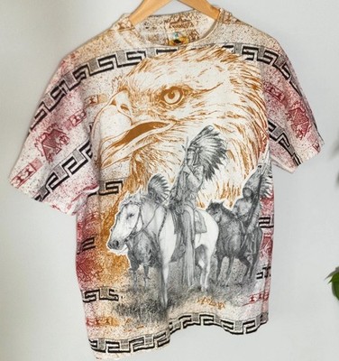Vintage 90s Caribbean Dream Eagle Native American AOP T-Shirt Men s L Y2K Rare