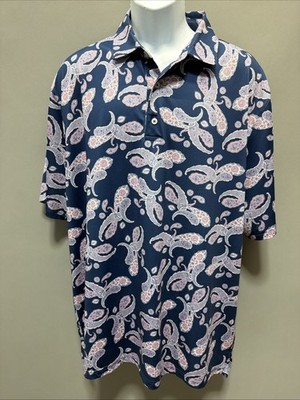 Divots Golf Polo Men XL Performance Dry Paisley Shirt Wicking Blue