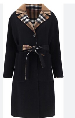 【関税&送料込】Burberry Black Wool Reversible Coat Mid-length Reversible Wool Car Coat in Black - Women