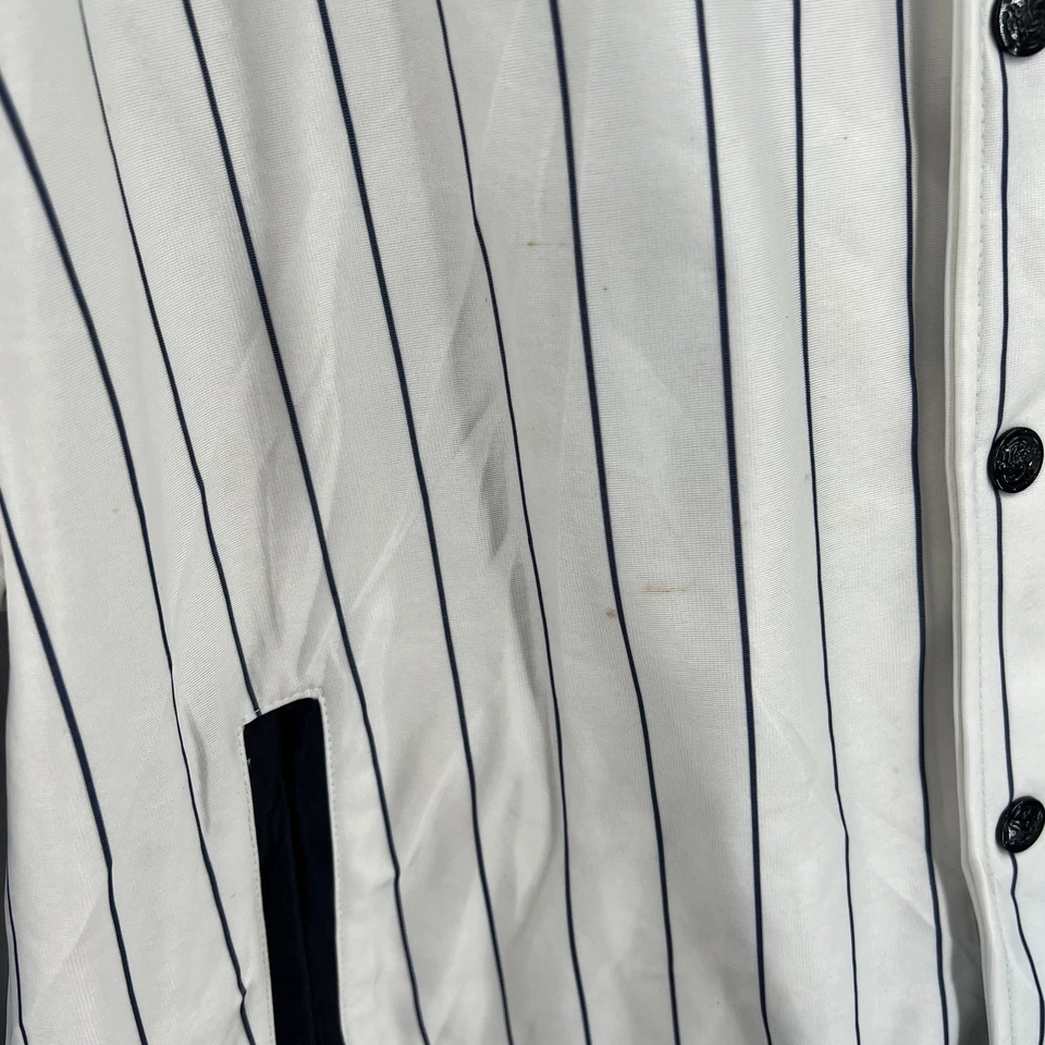 Brooklyn Xpress Baseball Shirt Jacket White Pinstripe NY Snap Front Large Vtg - Image 3 of 4