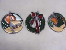 Stained Glass Look Christmas Ornaments lot of 3