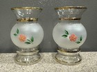 2 Vintage Bartlett Collins Bud Vases Hand Painted w/Gold Trim Frosted Glass EUC