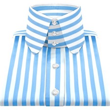 Men's Peaky Blinders Style 30s High Penny Collar Blue White Awning Stripes Shirt