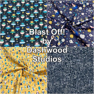 Space Quilting Stoff BLAST OFF Space Alien Planeten Baumwolle von Dashwood Studio