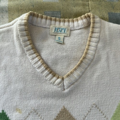 Children's Place White & Green V-Neck Sleeveless Sweater Pullover Men's Kids 14 - Picture 5 of 14