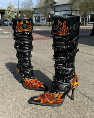 Flames Leather Boots | eBay