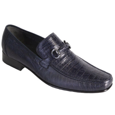 LOS ALTOS GENUINE NAVY BLUE CROCODILE LIZARD LOAFER DRESS SHOE (D) WIDTH