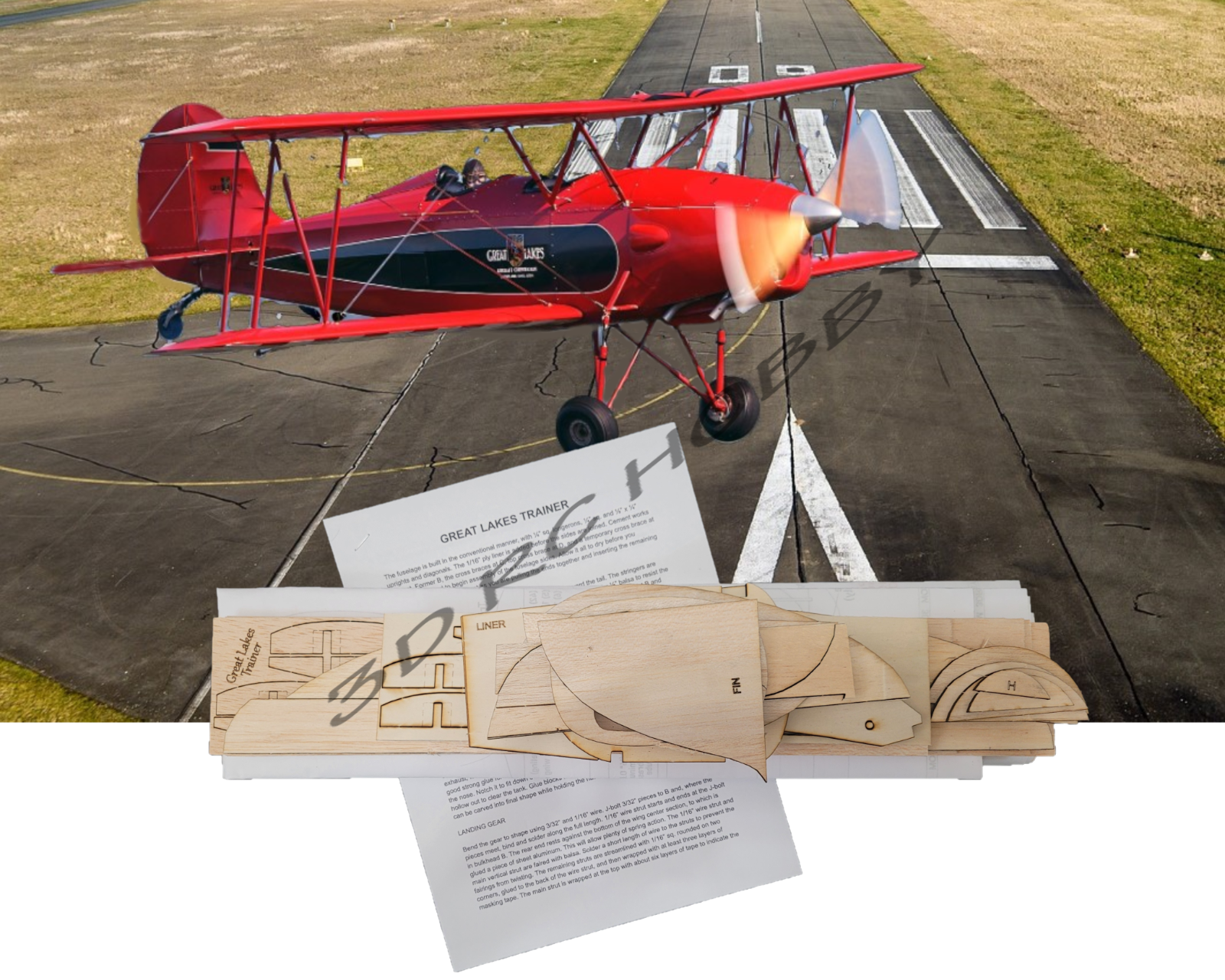 GREAT LAKES TRAINER 40" Wingspan RC Airplane Kit Laser Cut Balsa & Ply ...