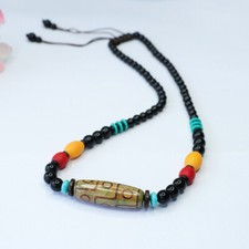 Nine Eye Dzi Bead Necklace Agate Pendant Tibetan Ethnic Style Jewelry