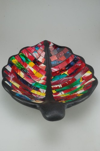 Centrepiece Colourful Rainbow Mosaic Leaf Fruit Bowl Made in Indonesia QL63 - Picture 2 of 4