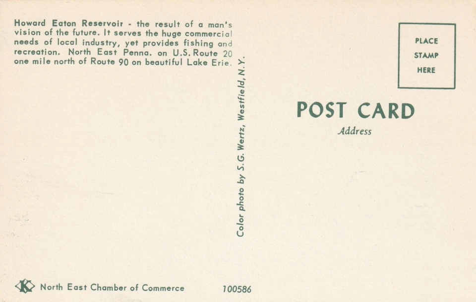 Howard Eaton Reservoir North East Pennsylvania Old Cars Lake Erie Postcard - Image 2 of 2