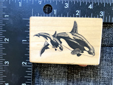 PSX WM Rubber Stamp F587 Orca Killer Whales Mother Baby Ocean 1993 NEW VTG
