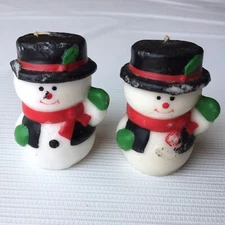 2 Vintage Wax Snowman Christmas Candles Mid Century USA Holiday Decor Novelty