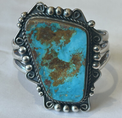 Signed Apache Sterling Silver Royston Turquoise Cuff Bracelet
