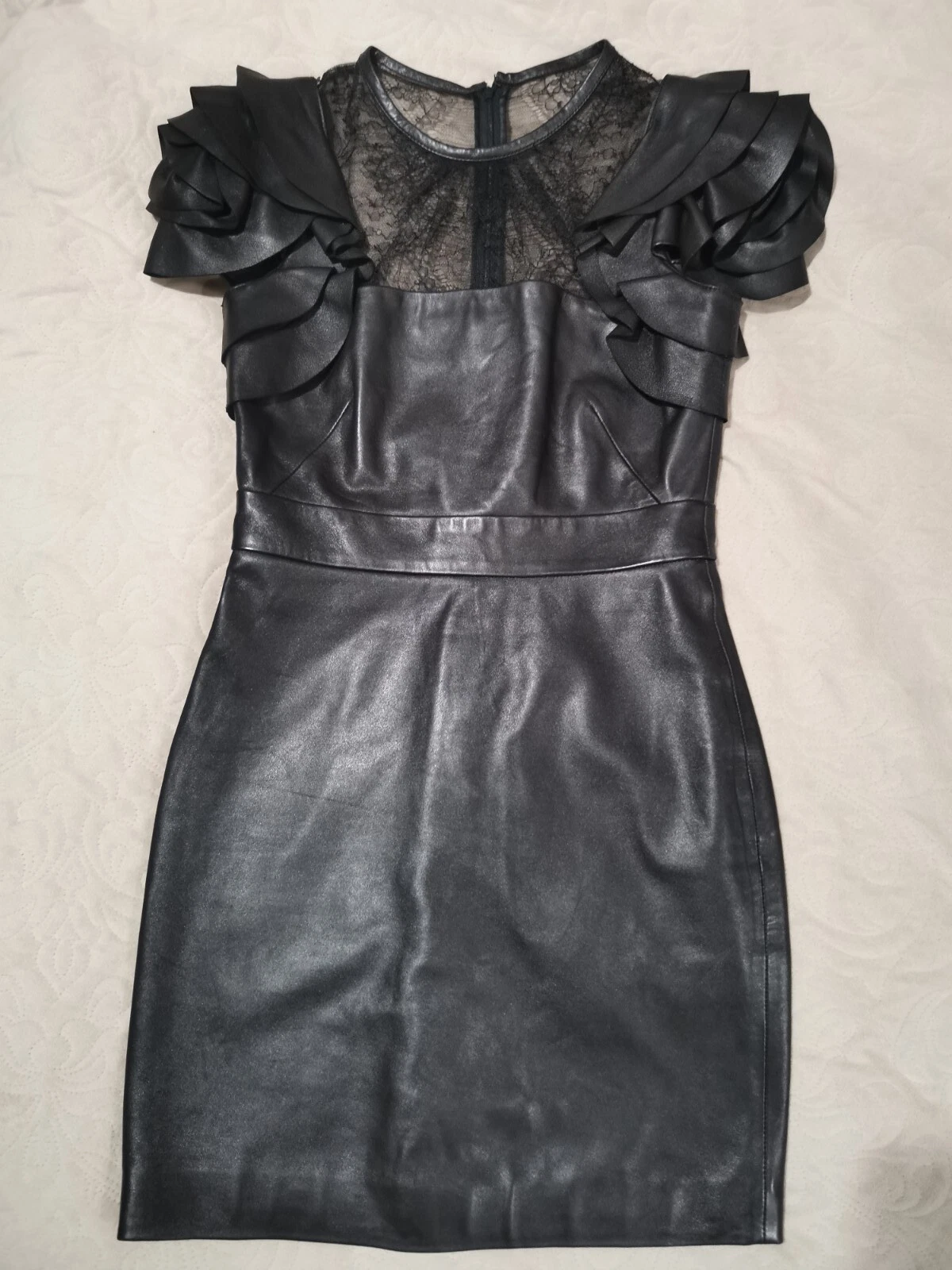 AUTENTICO ABITO PRE AUTUNNO 2011 Valentino pizzo dettaglio maniche volant pelle nero 4
