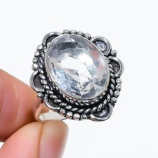 White Topaz Gemstone Handmade 925 Sterling Silver Jewelry Ring Size 7 US 