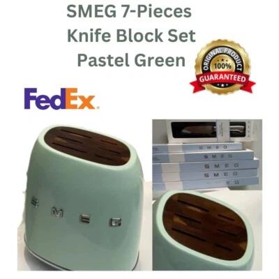 SMEG 7-Pieces Vintage Kitchen Knife Block Set Stainless Steel - Pastel Green