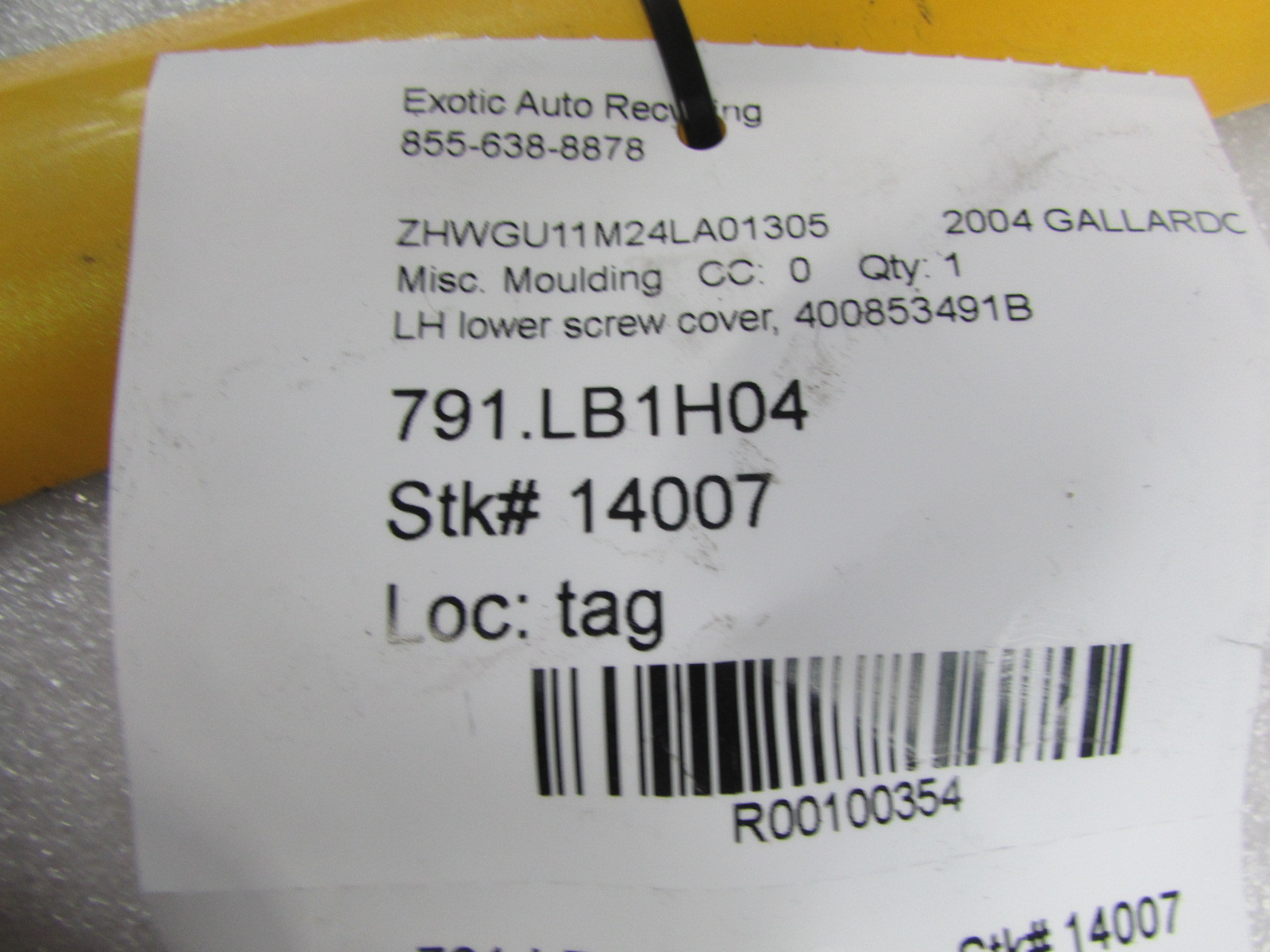 Lamborghini Gallardo, LH, Left Lower Crew Cover, Used, P/N 400853491B