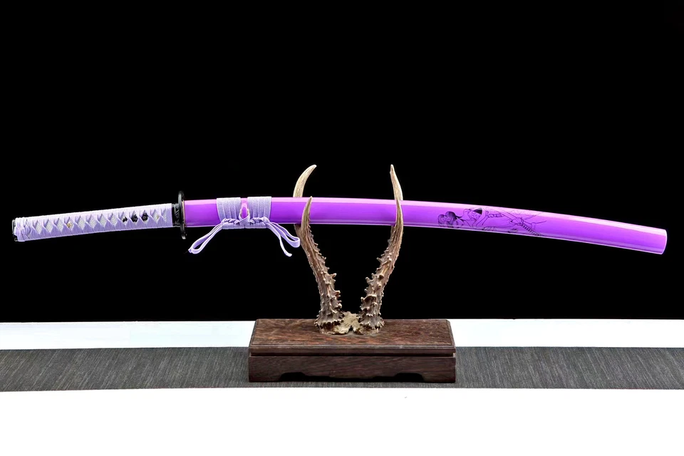 40' Purple Sharp Japanese Samurai Katana Sword Damascus Folded Steel Geisha Saya - Image 3 of 4