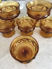 Vintage Amber Indiana Glass 6 Cups-Kings Crown-Footed-Sherbet/Dessert/Custard