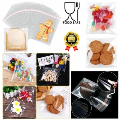 Self Seal Clear Cellophane Bags Plastic Poly Small Medium for Sweet Crafts Cards