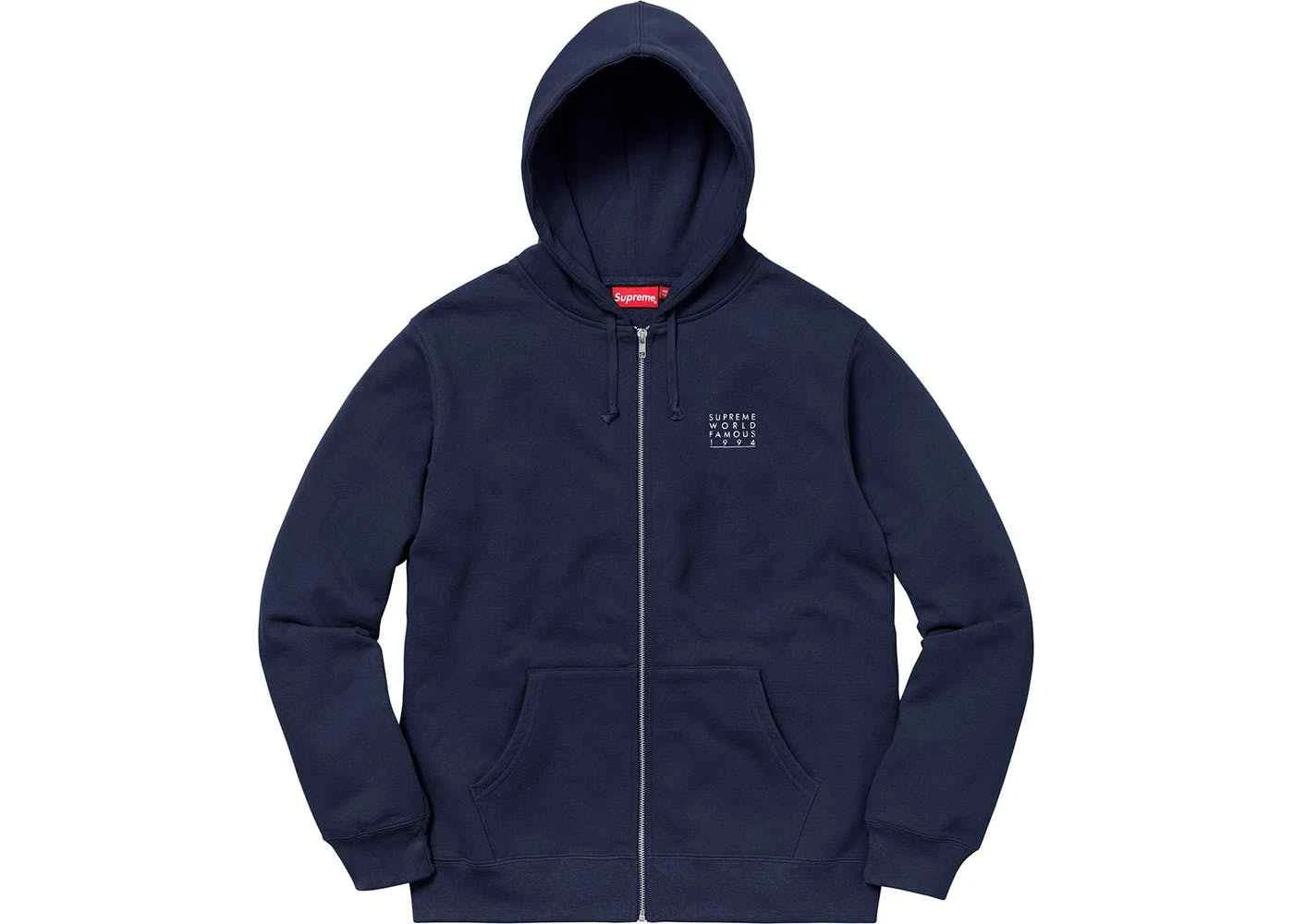 Sweat à capuche zippé Supreme World Famous bleu marine   Medium
