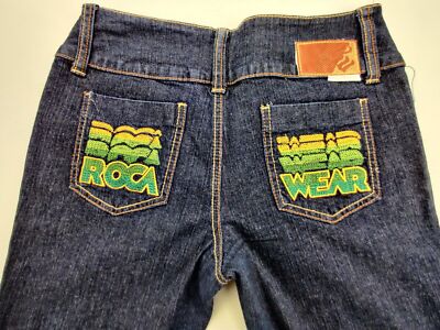 Roca Wear Boot Cut Stretch RN 111507 Wmn's Sz 7 Embroidered Blue 35'' Jeans 